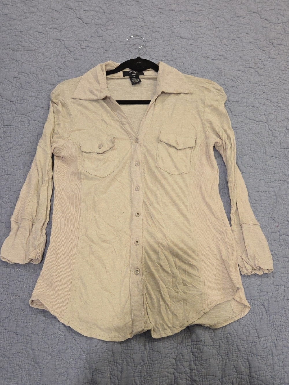 Verve Ami Light Gray Long-Sleeve Button Front Shirt Size M!